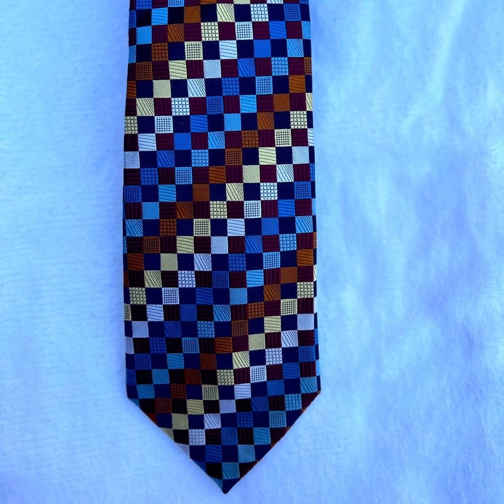 Men's Checkered Tie - Blue, Brown, Yellow, Burgundy, Rust